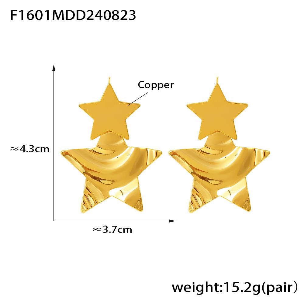 Wind Exquisite Women's Geometric Pleated Smooth Earrings Copper Plated 18k Real Gold Earrings