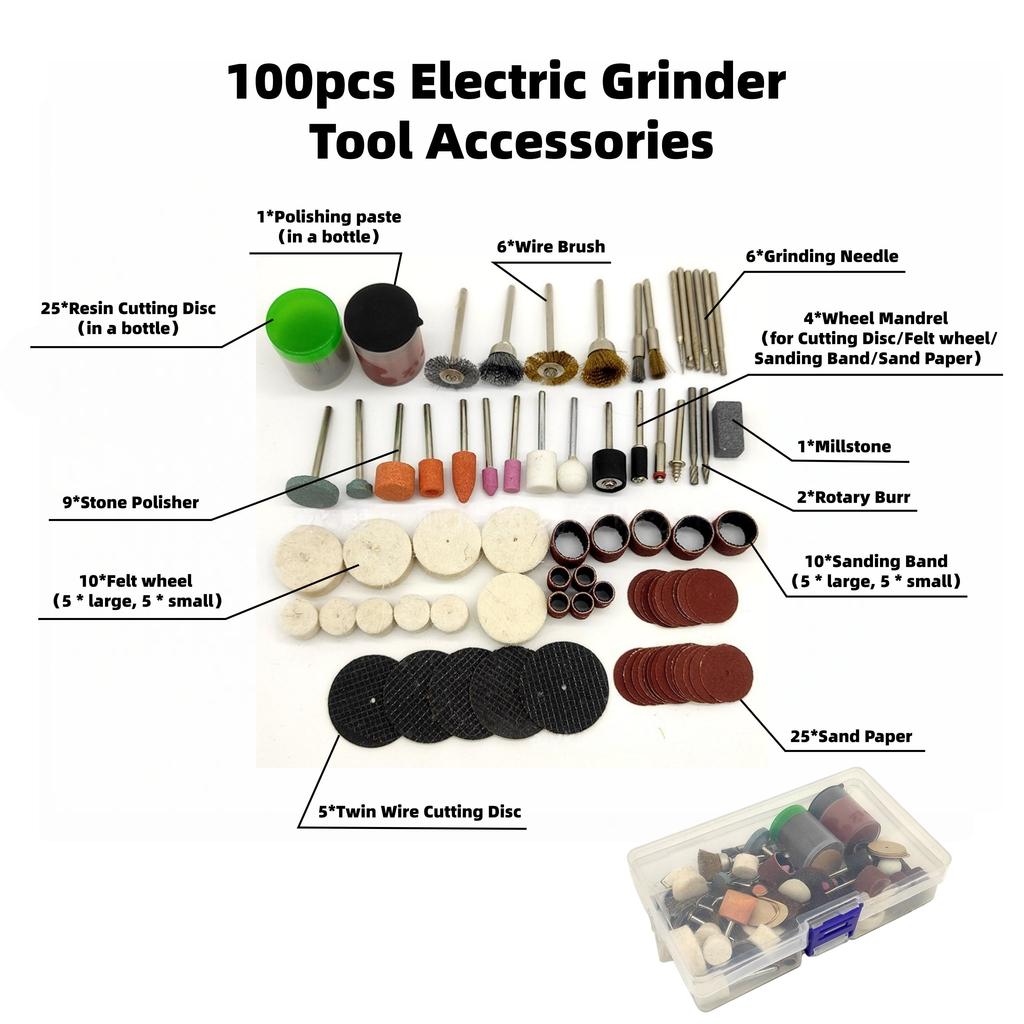 100pcs Rotary Tool Accessories For Electric Grinder Rotary Power Tool Grinding Polishing Kit