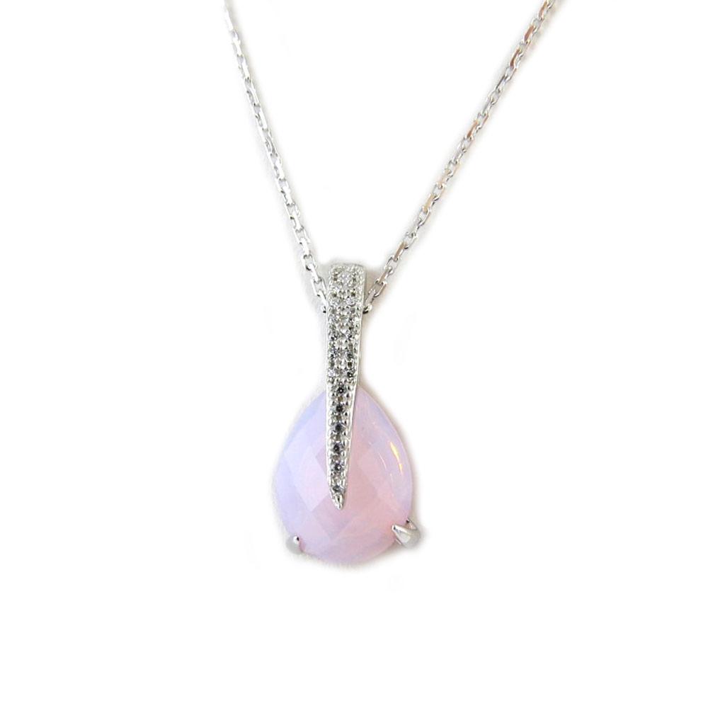 Les Trésors De Lily [P0639] - Silver Necklace 'Princess Opal' Opalescent Pink Silver White (rhodium-plated) - 45 Cm 25x11 Mm