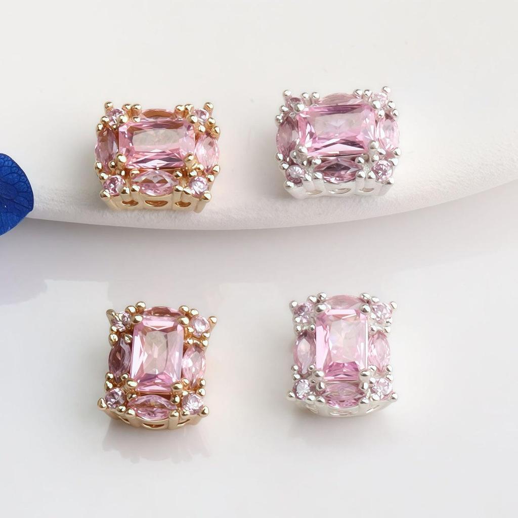 Квадратные бусины-разделители с цирконами, заполненные 14-каратным золотом, для изготовления украшений своими руками