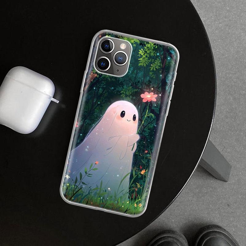 Милый Чехол-Чехол с Призраком на Хэллоуин для iPhone 11 12 13 Mini 14 15 Plus 16 Pro Max 17 Air 7 8 + SE Арт Индивидуальный Fundas 11 12