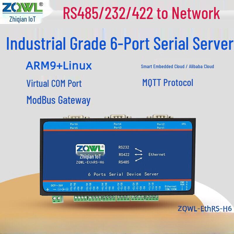 6-Channel RS485/232/422 Serial to Ethernet Server Module