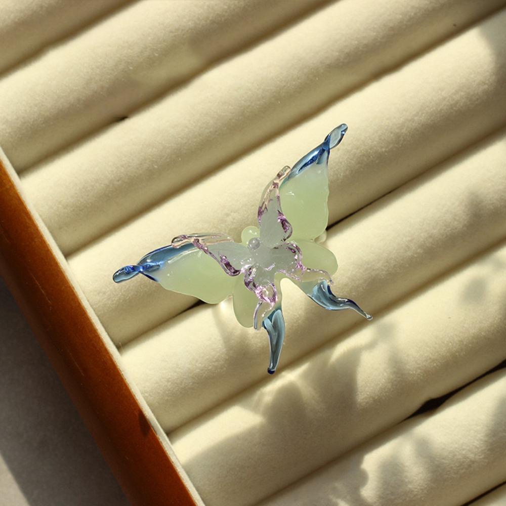 Exquisite Colorful Flower Ring Glass Crafts Chinese Dragon Ring Glaze Butterfly Ring Party Favors