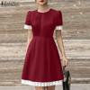 Женское повседневное летнее платье с круглым вырезом и коротким рукавом