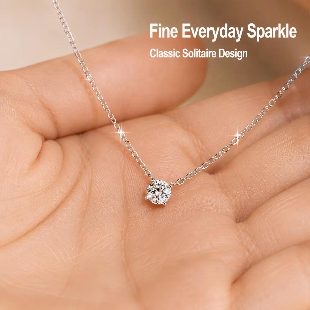 Moissanite Necklace Jewelry Elegant Fashion Shiny Moissanite V-Neck Collarbone Chain Simple Solitaire Pendant Necklace for Women