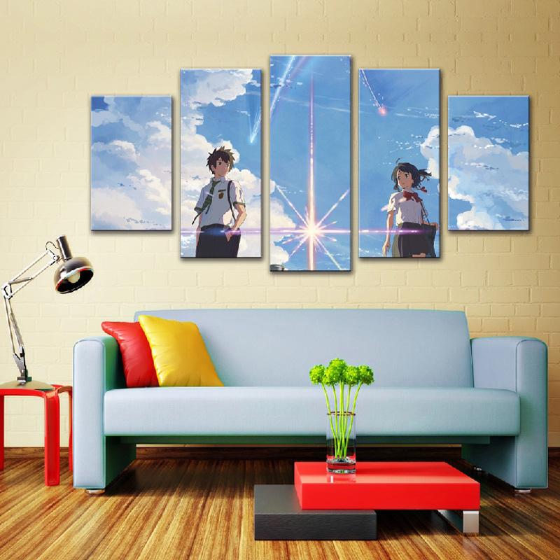 Ваше имя Kimi no na wa Japan Anime Kids Boys Gift 5 шт. Cuadros Wall Art Canvas HD Плакаты Картины Домашний декор фотографии