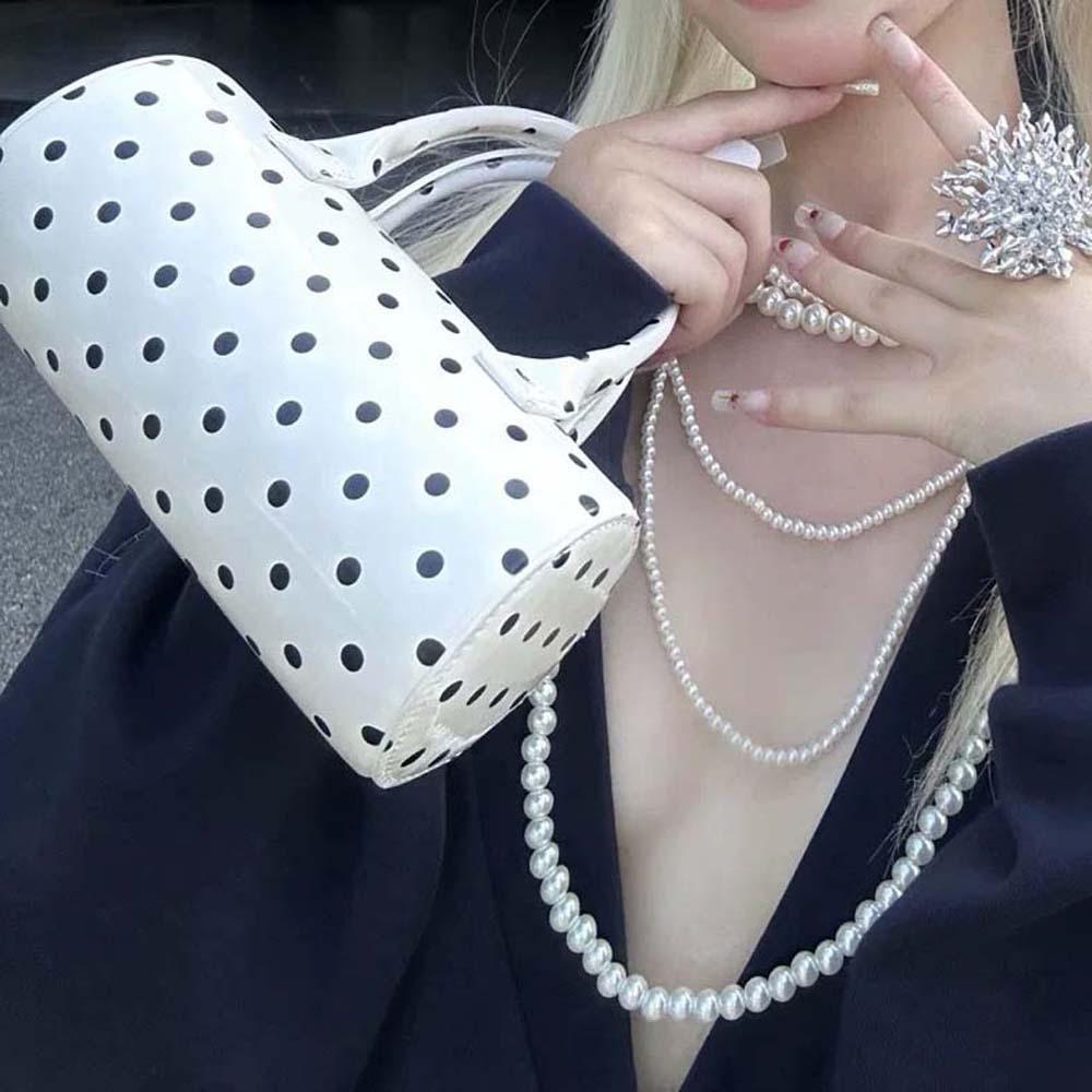 Корейский стиль сумка-цилиндр в горошек полиэстер ПУ на плечо сумка пикантной девушки сумочка вечеринка