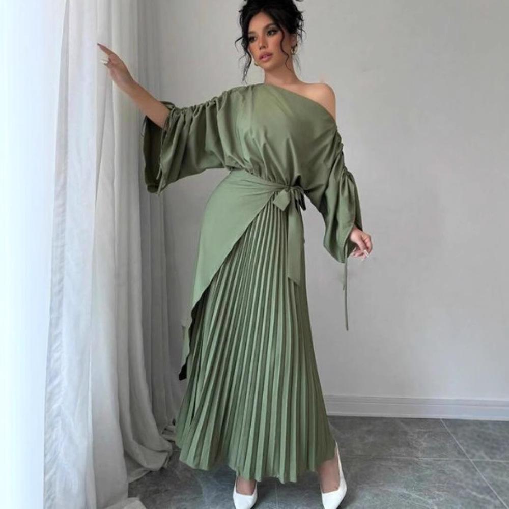 Осенняя и зимняя женская одежда плиссированная маятниковый ремень пояс вечернее платье