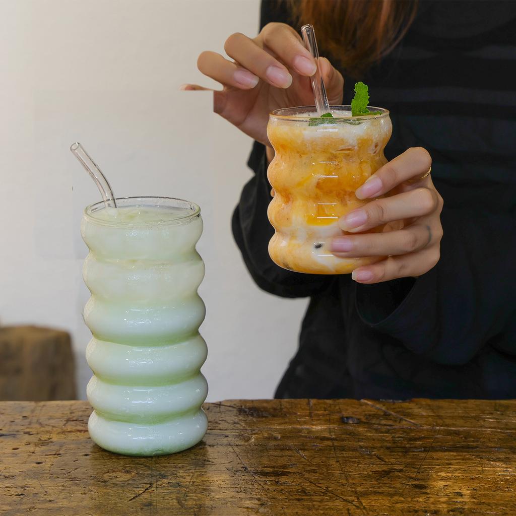1/2/4 шт. волнообразные стаканы для напитков с соломинками, винтажные стеклянные чашки, стаканы для сока, пива, вина, шампанского, коктейля