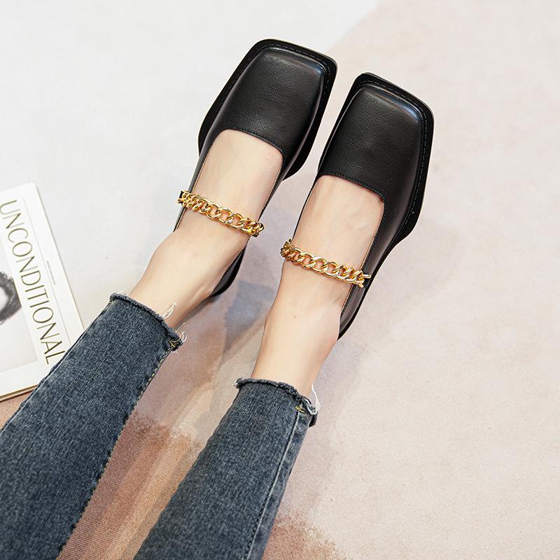 Мода 2024 весна и осень женская уличная обувь женские повседневные лоферы британский стиль металлическая цепочка дизайн банкет и офис 41-43