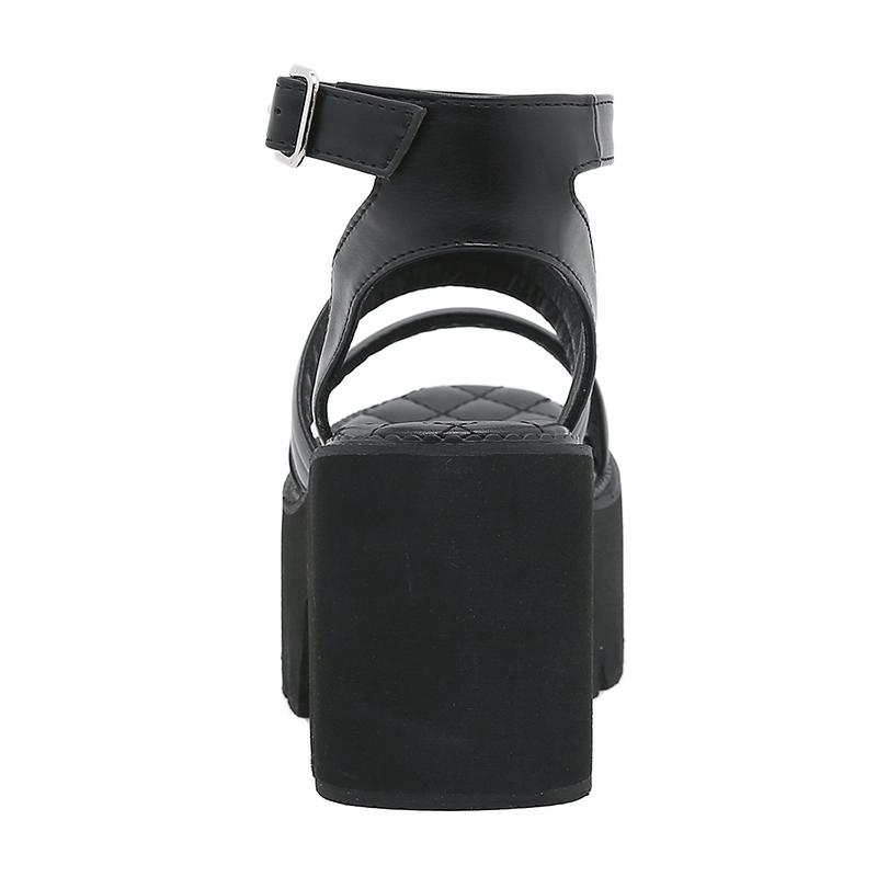 Gdgydh Женские сандалии на платформе и массивном каблуке с пряжкой и ремешком, модные повседневные женские сандалии в стиле панк с открытым носком, с двойной ремешком