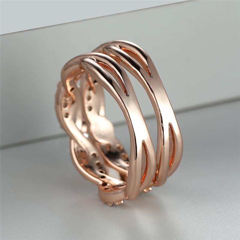 Женское изысканное кольцо цвета розового золота с поворотом круглой огранки из белого камня с цирконием CZ, комплект свадебных обручальных колец, обручальное кольцо, подарок на годовщину, размер 5-13