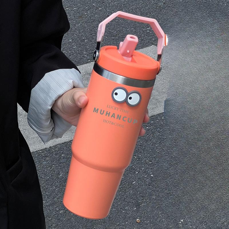 Большая емкость портативный термос из нержавеющей стали для льда чашка высокого уровня внешнего вида удобная чашка для воды с соломинкой для девочек автомобильная кофейная чашка
