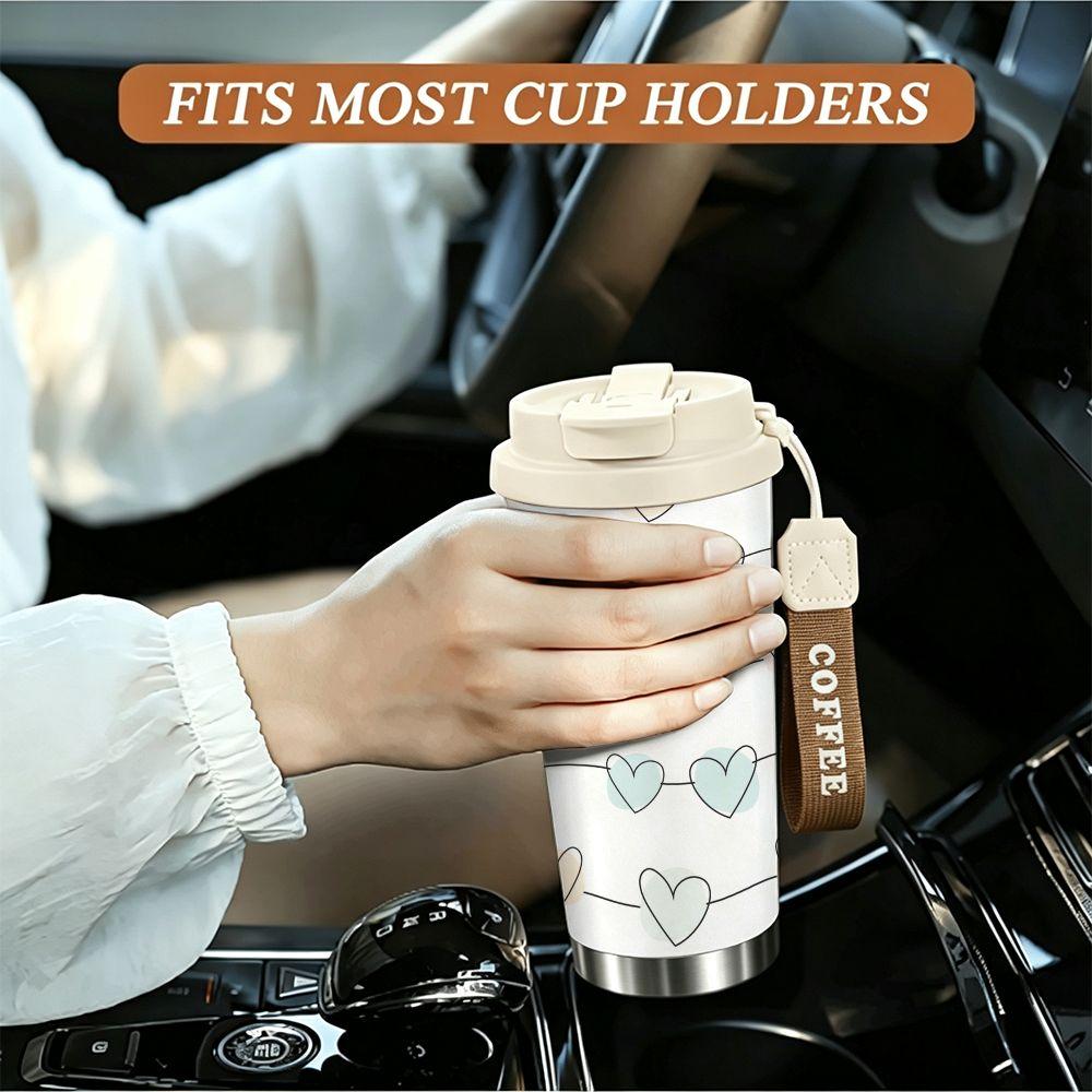 Cute Pastel Hearts Pattern Stainless Steel Insulated Coffee Tumbler Vacuum Travel Mug Reusable Cup for Office School Gift Idea