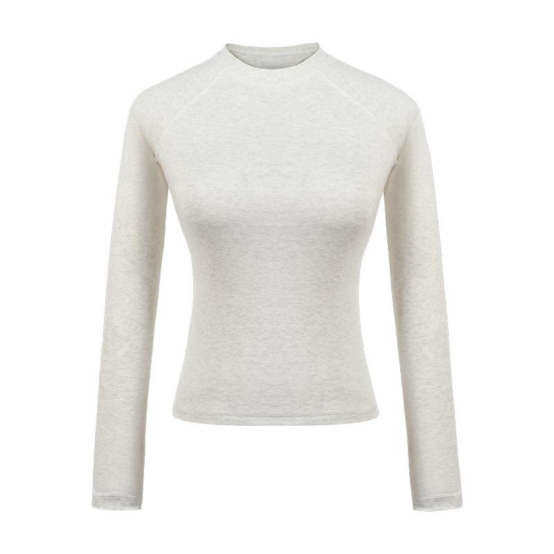 Осенний топ с длинным рукавом и круглым вырезом, футболка женская, американская, тонкая, трендовая, брендовая, однотонная