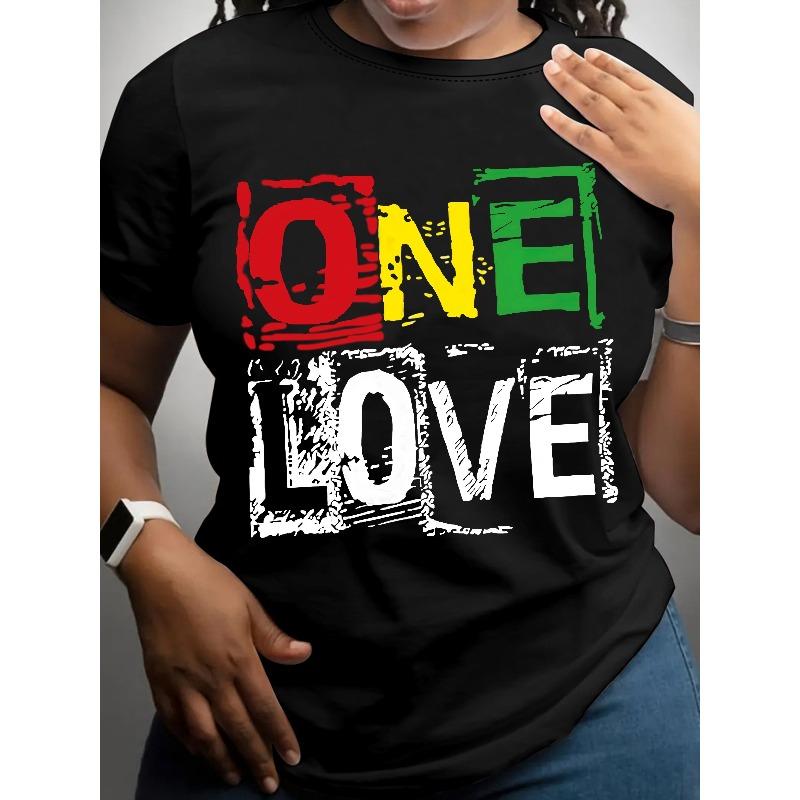 Женская футболка с принтом 'One Love' и буквой, с круглым вырезом, коротким рукавом, летняя, повседневная