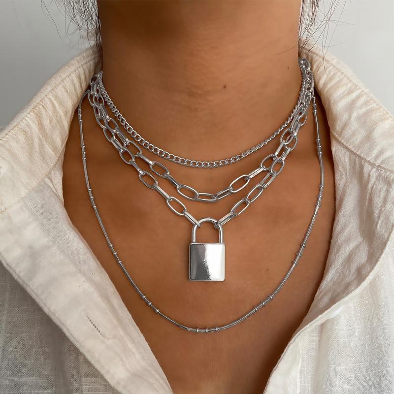 Элегантная модная простая цепочка в стиле панк, ювелирные изделия, подвесной замок, ожерелье, женский подарок