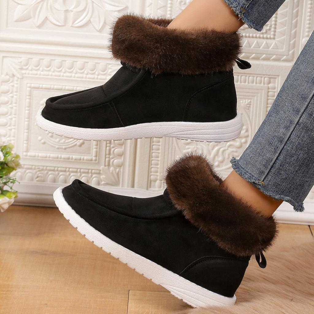Large Size Casual Low Tube Square Bottomed Snow Boots Autumn Winter Fleece Velvet Suede Martin Boots Fur Cotton Shoes 36-43