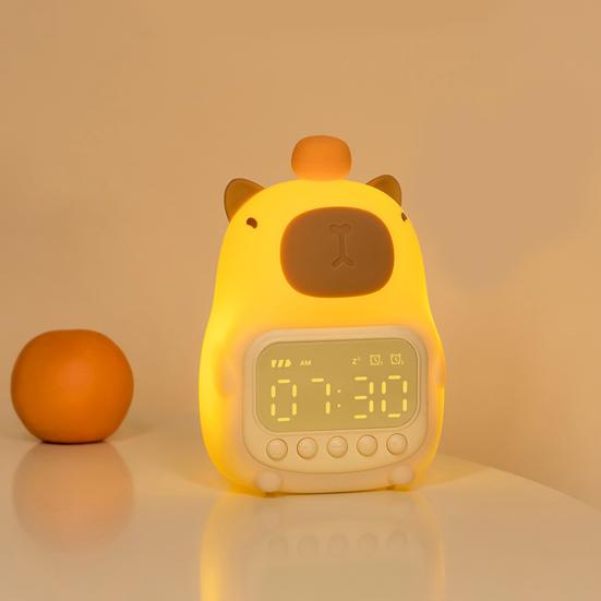 Будильник Capybara с ночником, регулируемой яркостью, функцией повтора, перезаряжаемая силиконовая лампа