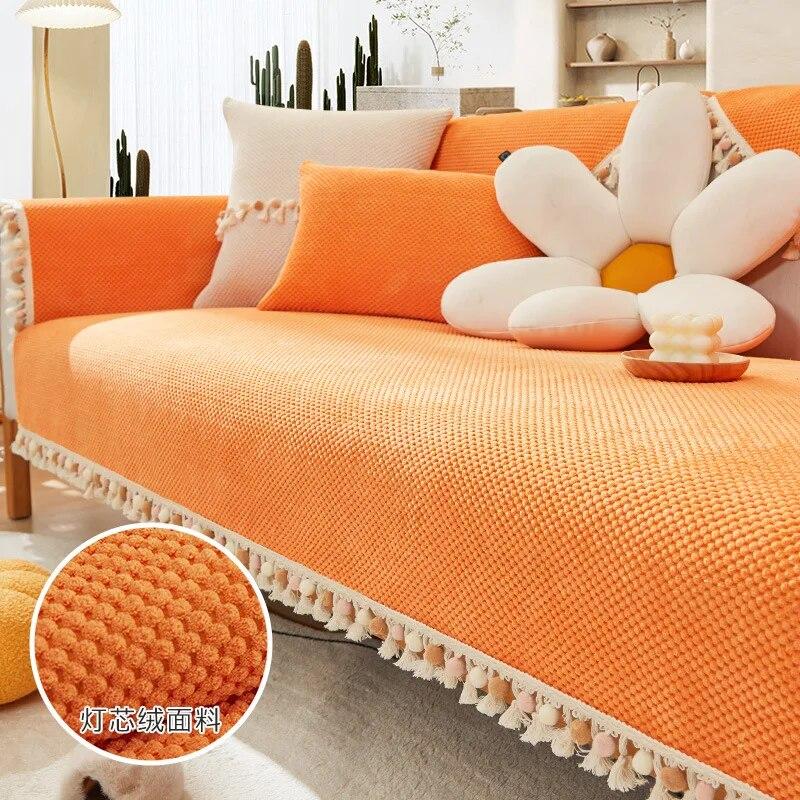 Solid Tassel Ball Sofa Cushion Four Seasons Universal Winter Thicken Chenille Anti Slip Modern Cushion