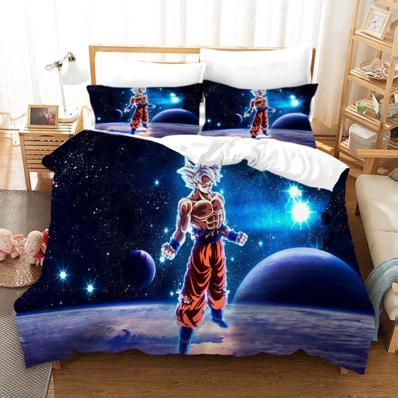 3D Cartoon Anime Digital Printing Dragon Ball Peripheral Bedding Duvet Cover Three Piece Set Decorative Bed Sheet Pillowcase
