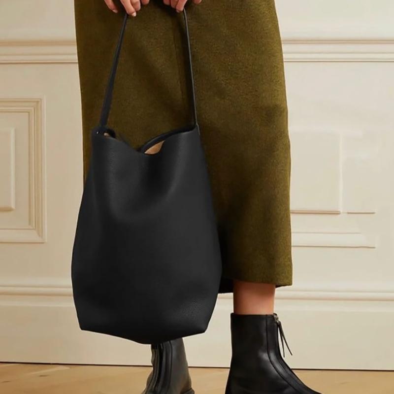 New Genuine Cowhide Bucket Bag, Premium Women Single Shoulder Tote Bag, Large Capacity OL Commuter Leather Handbag