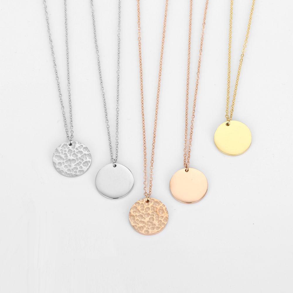 SUNIBI Minimalist Stainless Steel Pendant Necklace for Women Girls Gold Color Hammered Disc Dainty Necklaces Jewelry
