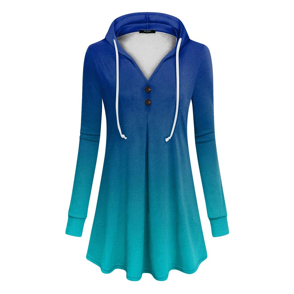Женские повседневные модные однотонные толстовки с капюшоном на пуговицах и длинными рукавами с V-образным вырезом