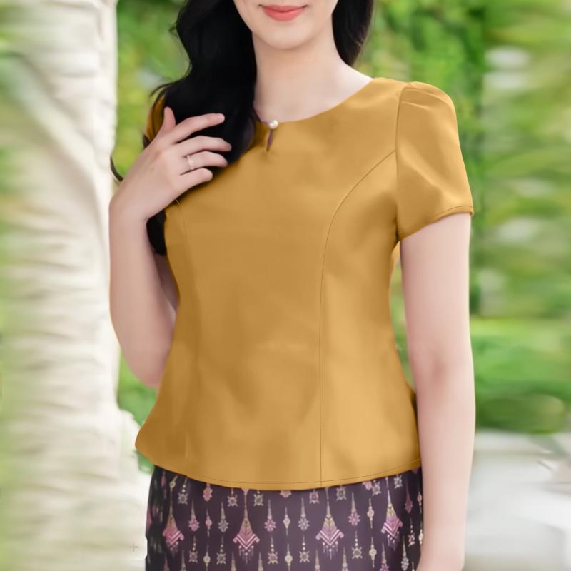 ZANZEA Женская летняя повседневная блузка с круглым вырезом и коротким рукавом