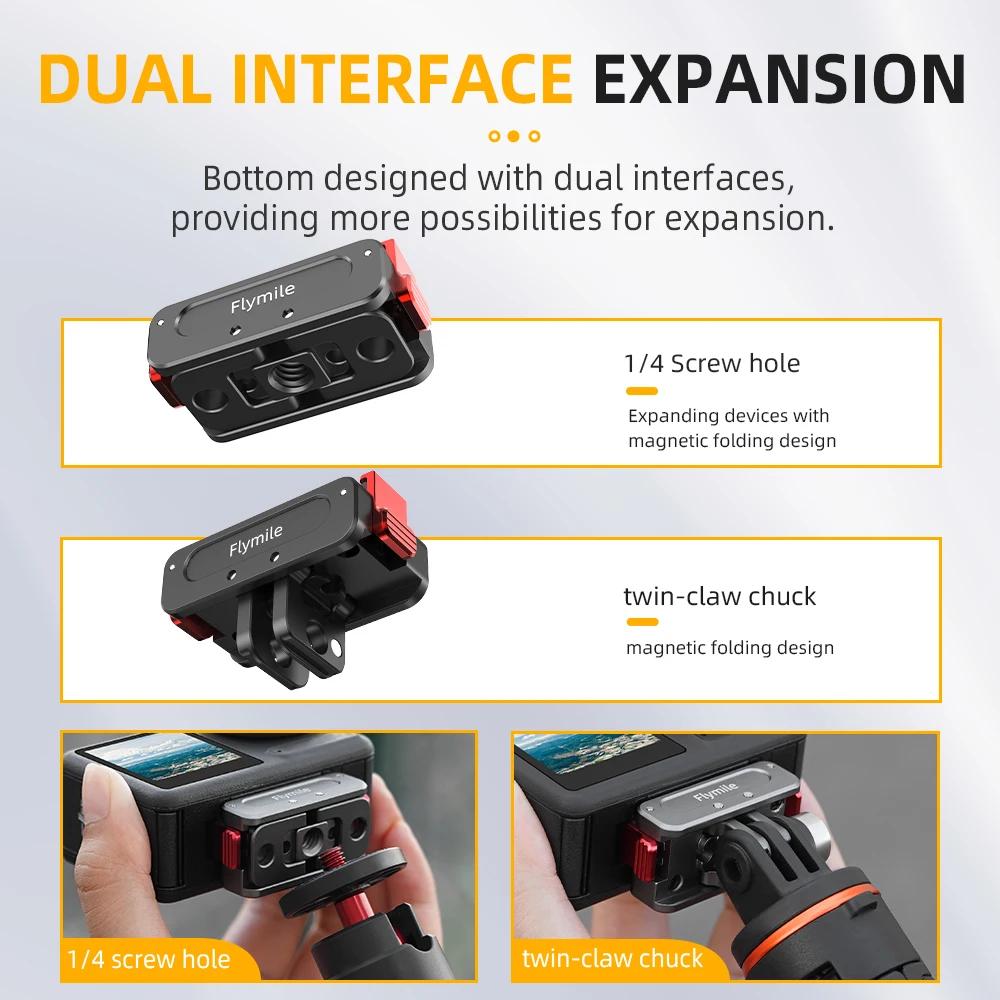 Магнитный кронштейн расширения Flymile для DJI Osmo Action 5 Pro/4, адаптер с резьбовым отверстием 1/4, аксессуары для спортивной фотосъемки