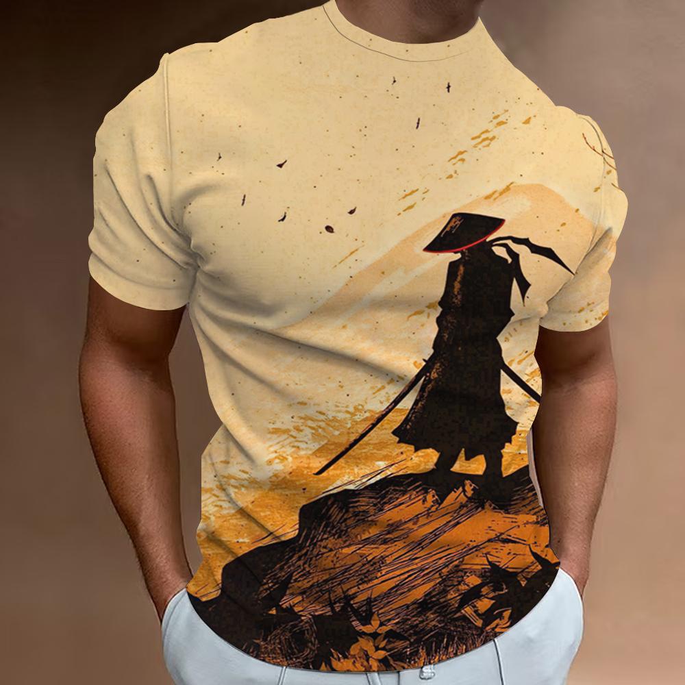 Retro T-Shirts For Men 3d Samurai Print Short Sleeve Tops Summer Casual T-Shirt Men Short Sleeved Shirts Oversized Men Clothing