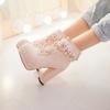Pink Chunky High Heel Japanese Lolita Shoes Butterfly-knot Ruffle Tassel Womens Cosplay Princess Ankle Boots Winter