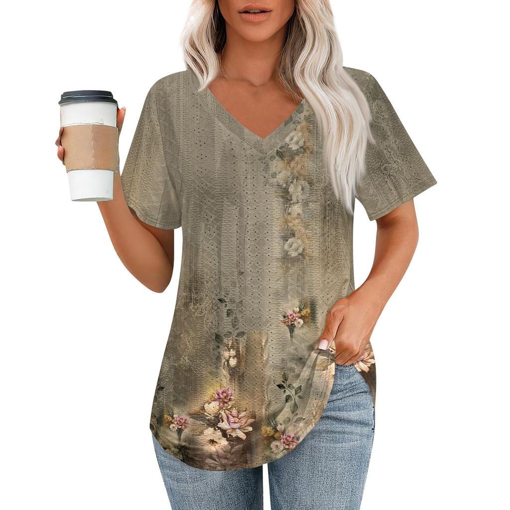 Женские футболки с V-образным вырезом и коротким рукавом, повседневные топы свободного кроя, базовые футболки с закругленным подолом