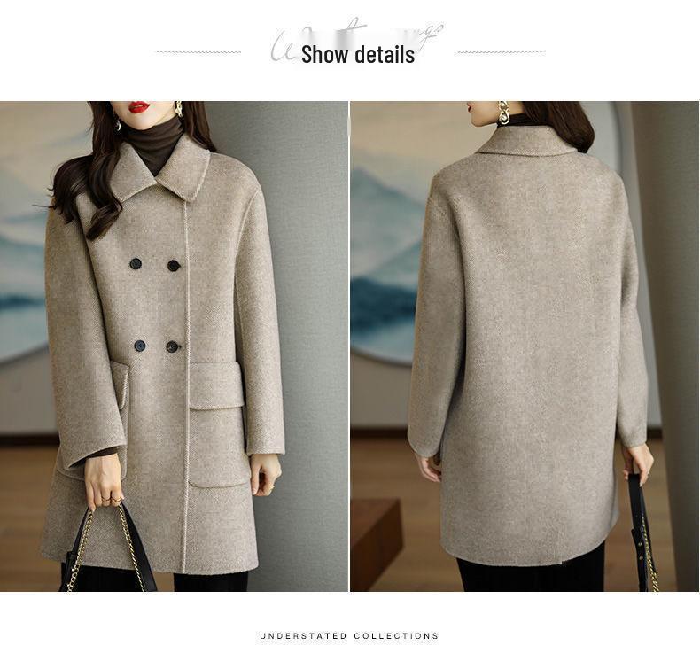 Women's Korean Style Wool Coat - 2024 Autumn/Winter, Age-Reducing, Thickened, Warm, Mid-Length, Loose Fit, Small Size.