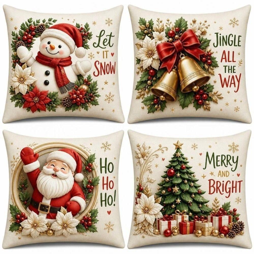 Elk Deer Christmas Pillow Cover Soft Snowman Pillow Cover Xmas Tree Pillowslip Home Decor
