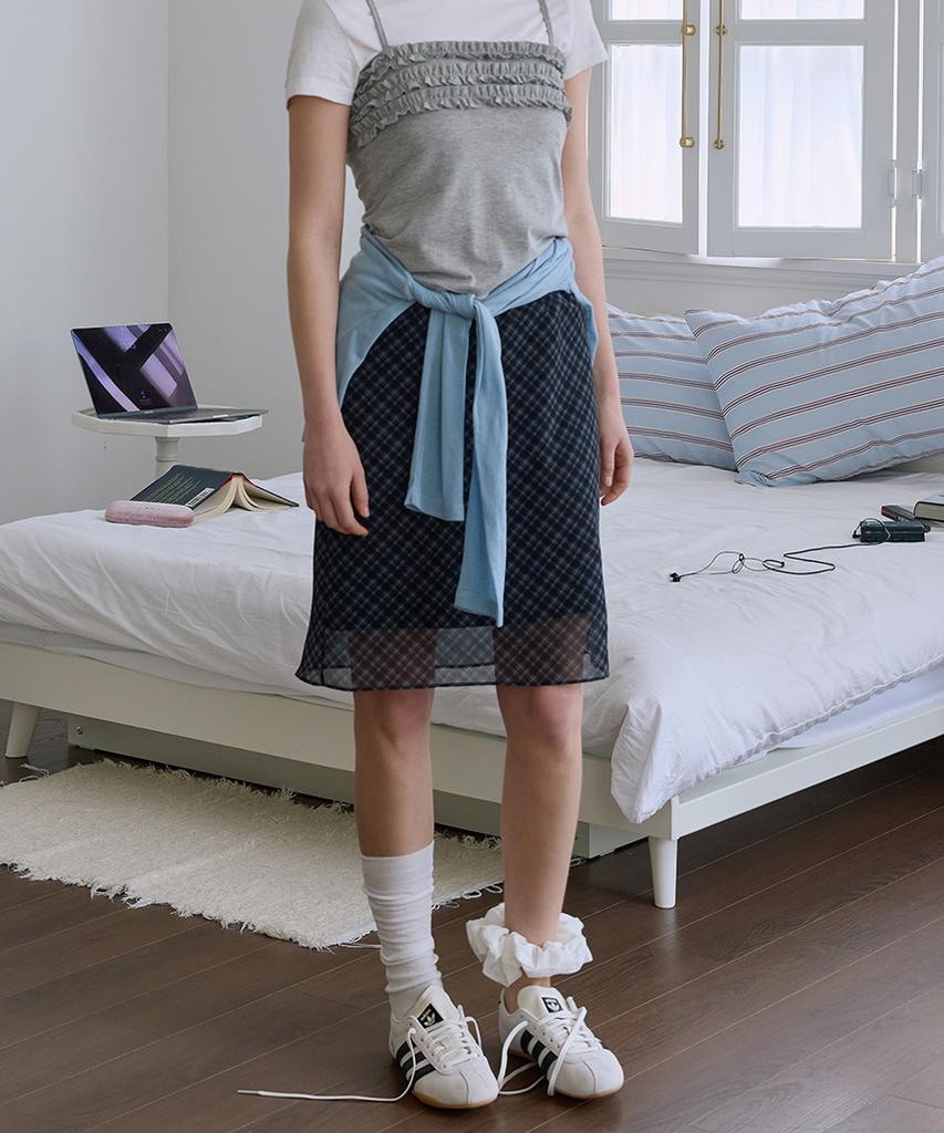After Hours Chiffon Midi Skirt (Black-Check)