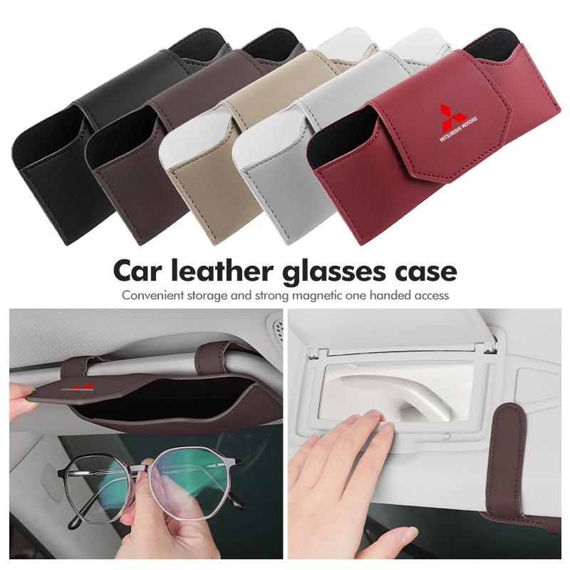 kycp1 Car Glasses Box Leather Eyeglass Case Sun Visor Lenses Holder Accessories For Mitsubishi Outlander Lancer Cross Colt Xpander