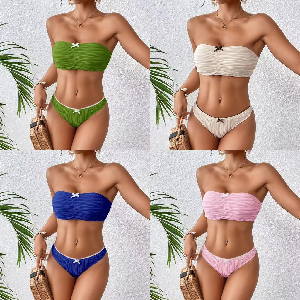 2025 New Solid-color Bikini Swimsuit Is A European and American Sexy Lace-up Two-piece Bikini