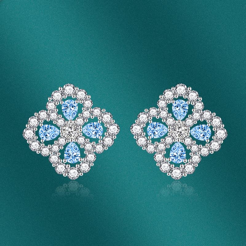 BELLA BOX S925 Серебряные иглы со стразами, полые серьги с четырьмя листами клевера, серьги сладкого и свежего цвета, аксессуары для вечеринок