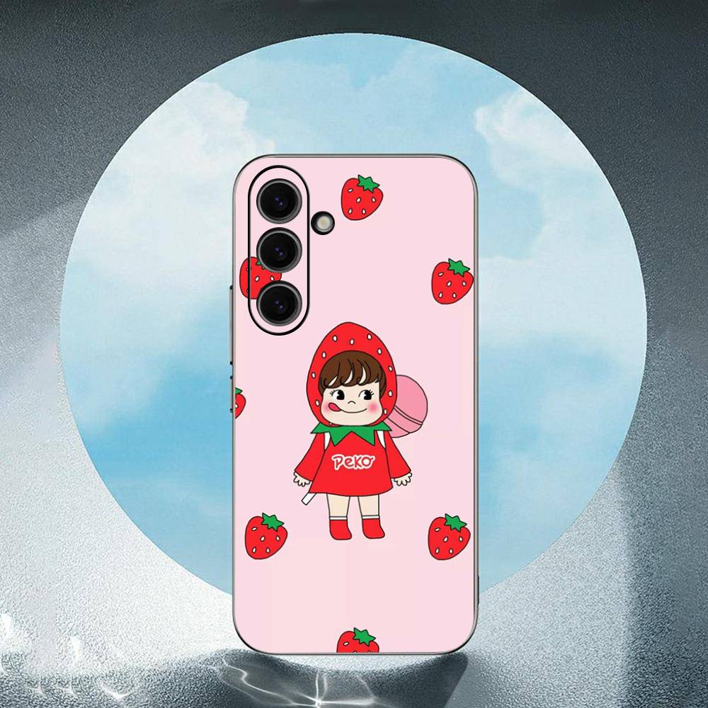 Cartoon Fujiya Peko Milky Girl Boy For Samsung Galaxy S23 S24 S25 Ultra S22 Plus S21 Black Soft Case Waterproof Soft Case