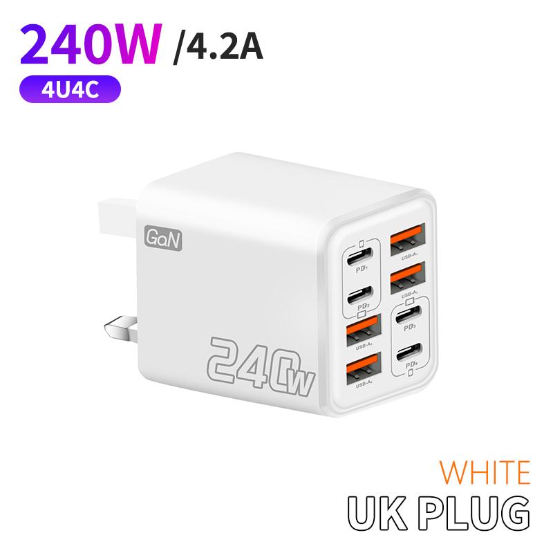 240 Вт Gan USB C Зарядное устройство 8 в 1 Быстрая зарядка Зарядное устройство для телефона Адаптер питания для телефона Type C EU/US Штекер Настенное зарядное устройство