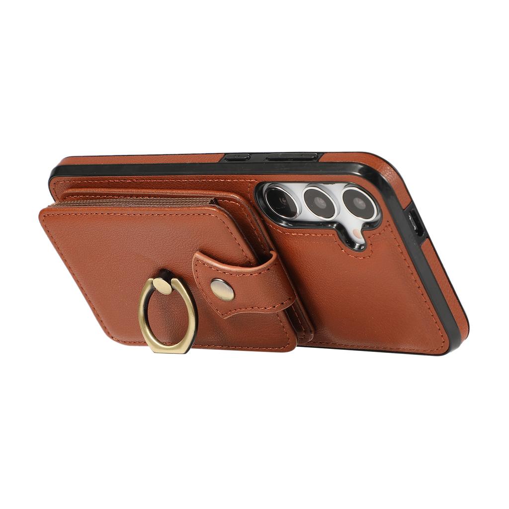 For Samsung Galaxy A26 5G Case Card Holder Ring Kickstand TPU+PU Leather Phone Cover with Long Strap