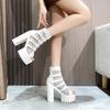 Fashion 14CM Summer Women Sandals Sexy Waterproof Platform Cross Buckle Non-slip Thick Heel High Heel Sandals Nightclub Stage Shoes