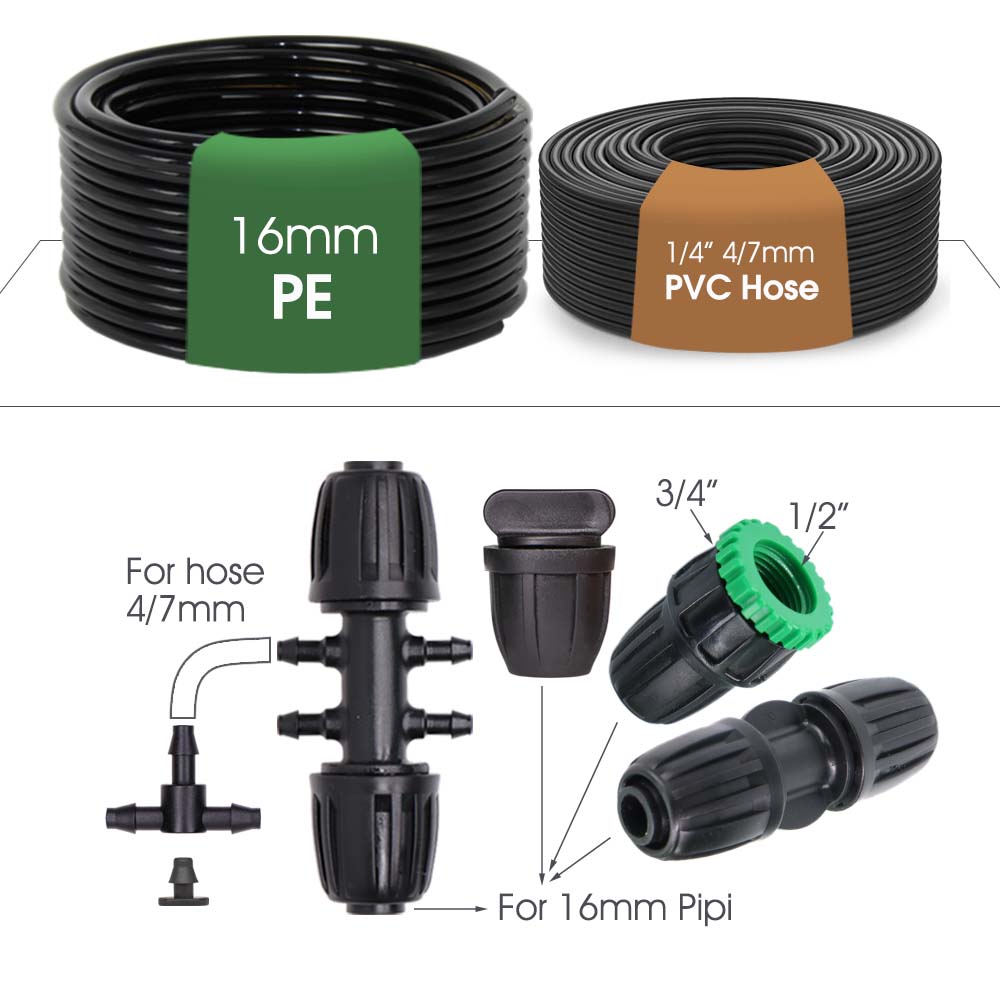 20FT 1/2" Hose 5G Dual Frequency Garden Irrigation Timer Kit 1/4" Adjustable Sprinkler Remote Control Automatic Watering System