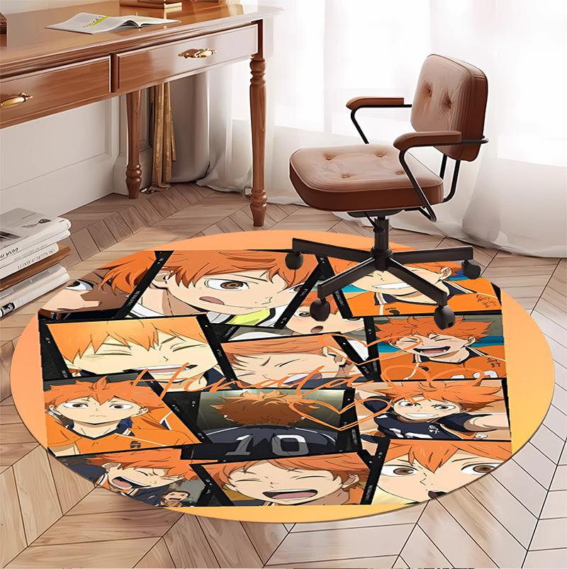 Haikyu Pattern Round Rug, Indoor/Outdoor Mat, for Picnic, Gameroom, Bedroom, Office, Living Room, Home Decor Carpet, Birthday Gift
