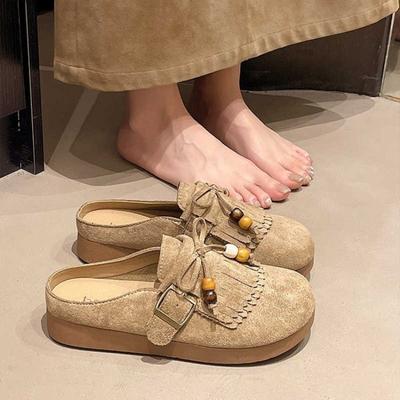 Баотоу полутапочки женские осенние новые кисточки ретро повседневные на одном ходу ленивые шлепанцы