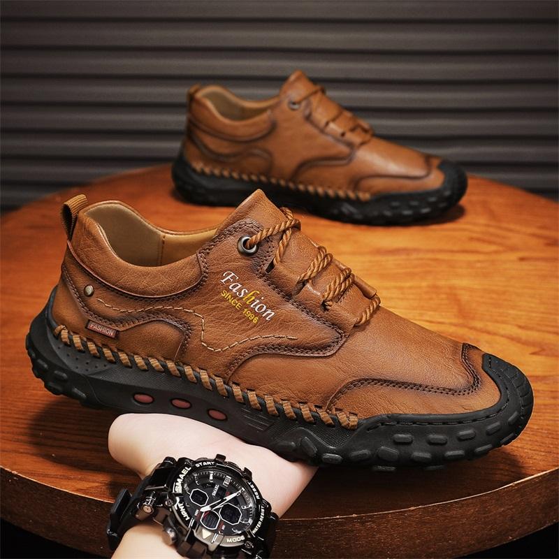 Мода Новая Ручная Работа Мужская Кожаная Повседневная Обувь Дизайн для Путешествий Кроссовки Уличная Мужская Обувь для Пешего Туризма Все-сочетаемая Трекинговая Обувь Мягкие Кроссовки