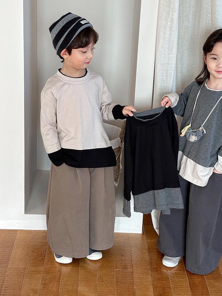 Jiaye Kids' 2025 Spring Color-block Long-Sleeve T-Shirts for Boys and Girls