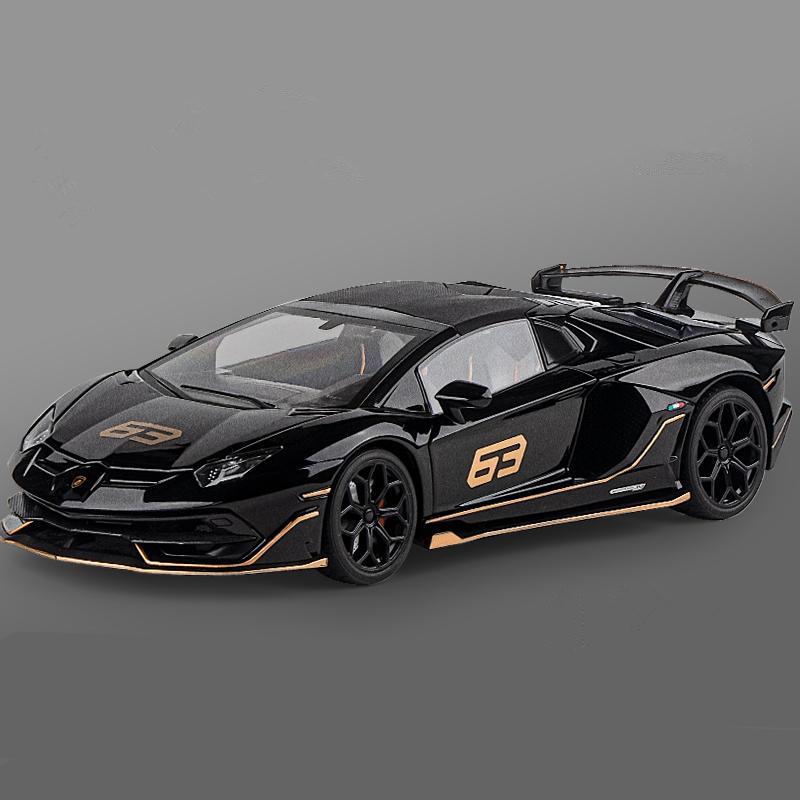 1/18 Aventador SVJ 63 Модель гоночного автомобиля из литого металла Коллекция игрушек Звук и свет Съемная отсоединяемая имитация Детский подарок