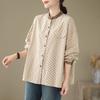 Модная новая контрастная цветная рубашка в стиле Харадзюку, свободного кроя, с карманом, в горошек, хлопковая, со стойкой, с длинным рукавом для женщин